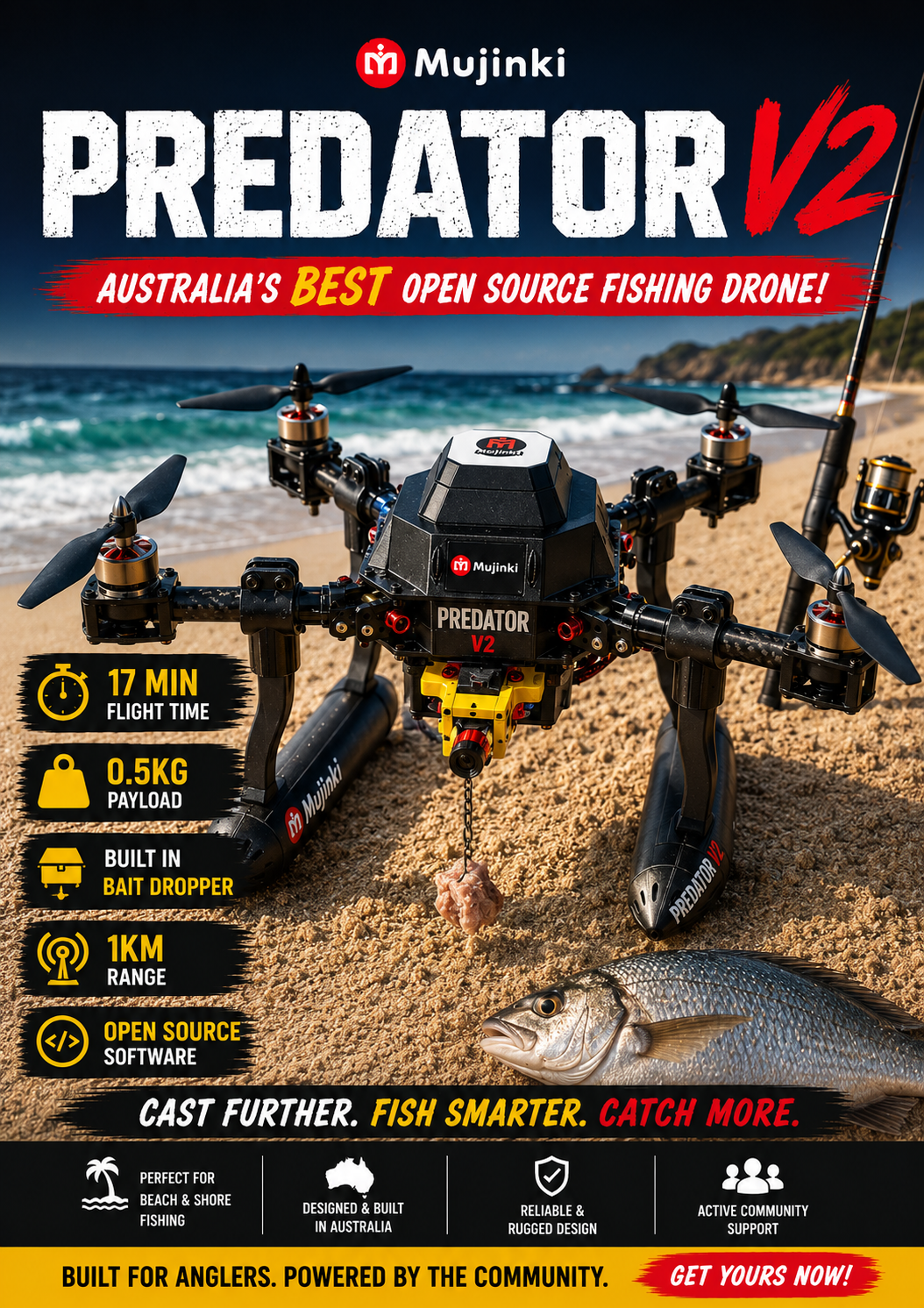 Mujinki MPD Predator V2 Fishing Drone Pro Edition RTF Kit **Wide Body**