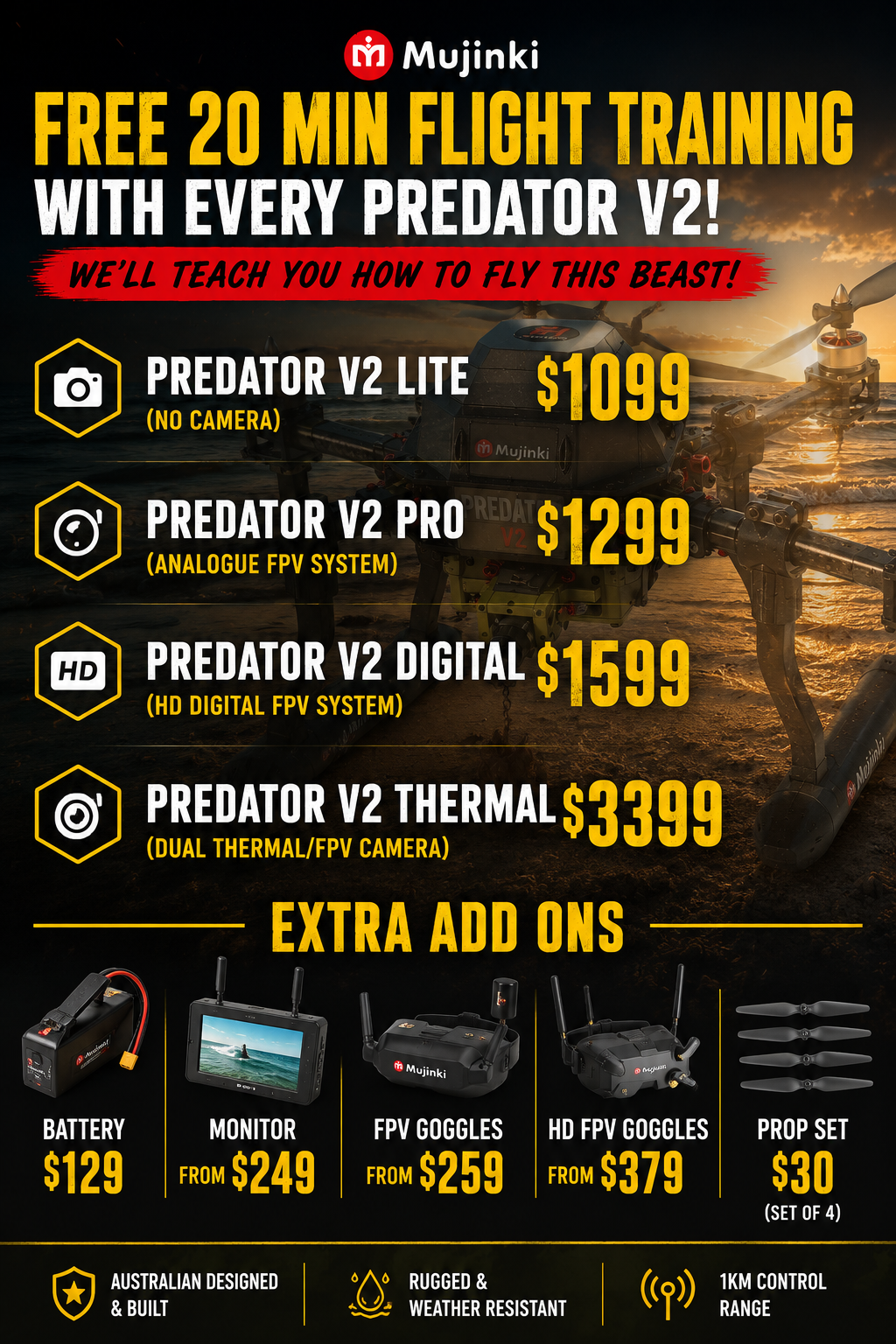 Mujinki MPD Predator V2 Fishing Drone Pro Edition RTF Kit **Wide Body**